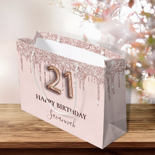 Sacola Para Presentes Grande aniversário de 21 anos pincel cor-de-rosa rosa do