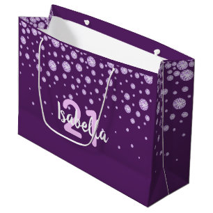 Sacola Para Presentes Grande aniversário de 21 anos roxo - diamantes de cor ros
