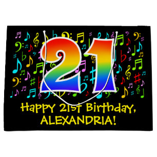 Sacola Para Presentes Grande aniversário de 21 anos - Símbolos de Música Colori