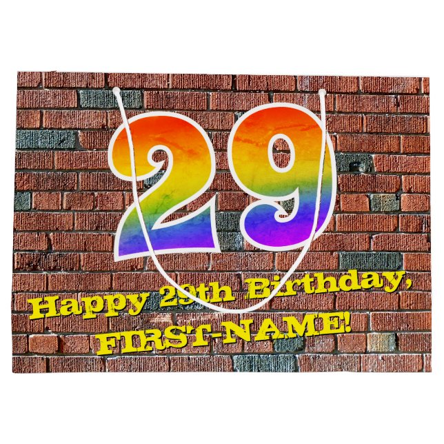 Sacola Para Presentes Grande Aniversário de 29 anos: Diversão, Arco-íris Inspir (Verso)