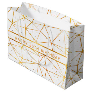Sacola Para Presentes Grande aniversário de 30 anos dourado padrão geométrico b