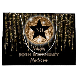 Sacola Para Presentes Grande Aniversário de 30 anos Feliz Glitter Dourado Negro
