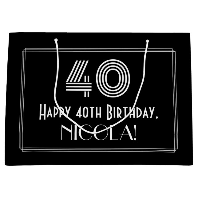 Sacola Para Presentes Grande aniversário de 40 anos — Art Deco Inspira "40" & N (Frente)