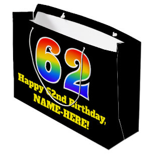Sacola Para Presentes Grande Aniversário de 62 anos ~ Divertido, Colorido, Vibr