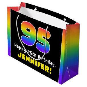 Sacola Para Presentes Grande Aniversário de 95 anos: Arco-íris Colorido # 95, N