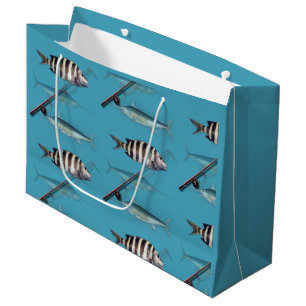 Sacola Para Presentes Grande Aniversário de Adulto Masculino com Tema de Pesca