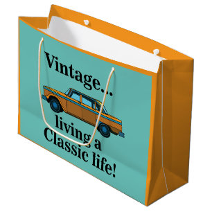 Sacola Para Presentes Grande Aniversário de Carro Clássico Vintage