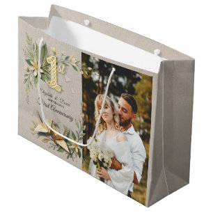 Sacola Para Presentes Grande Aniversário de Casamento de 1 Ano Floral Casal Gro