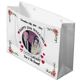 Sacola Para Presentes Grande Aniversário de Casamento do 25 Floral Branco Perso