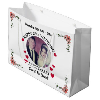 Sacola Para Presentes Grande Aniversário de Casamento do 25 Floral Branco Perso