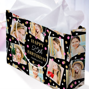 Sacola Para Presentes Grande Aniversário de Confetti Nome Personalizado Colagem