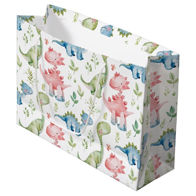 Sacola Para Presentes Grande Aniversário de criança de dinossauros de brincadei (Frente inclinada)