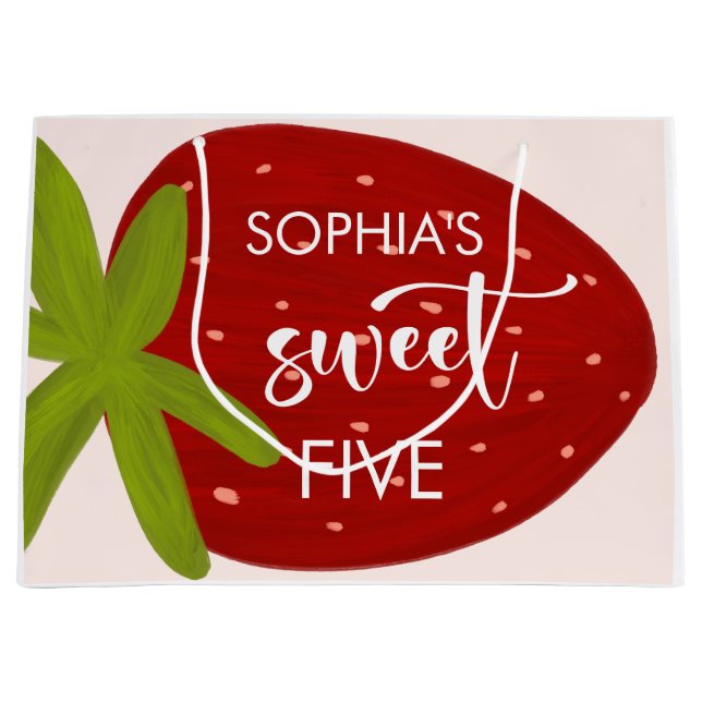 Sacola Para Presentes Grande Aniversário de criança de morango doce (Frente)