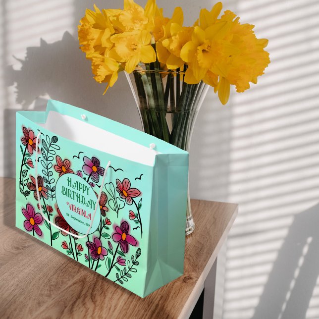 Sacola Para Presentes Grande ANIVERSÁRIO DE FLORES DE DOIS VERMELHOS primavera  (Criador carregado)