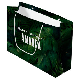 Sacola Para Presentes Grande Aniversário de Folhas Tropicais Verde Escuro Exóti