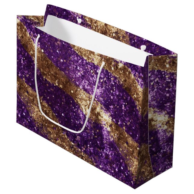 Sacola Para Presentes Grande Aniversário de Glitter Purple Dourado Sparkle (Frente inclinada)