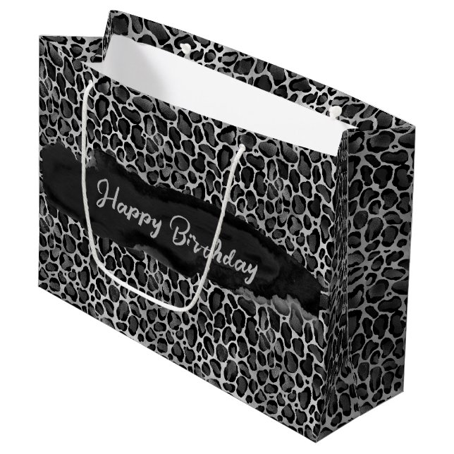 Sacola Para Presentes Grande Aniversário de Impressão do Glam Leopard Personali (Frente inclinada)