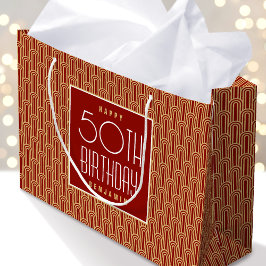 Sacola Para Presentes Grande Aniversário de Qualquer Idade Art Deco Nome Elegan