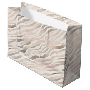 Sacola Para Presentes Grande Aniversário de Zebra Animal Creme Rosa Corado