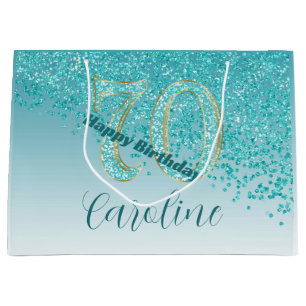 Sacola Para Presentes Grande Aniversário do 70 Azul-Teal bonito