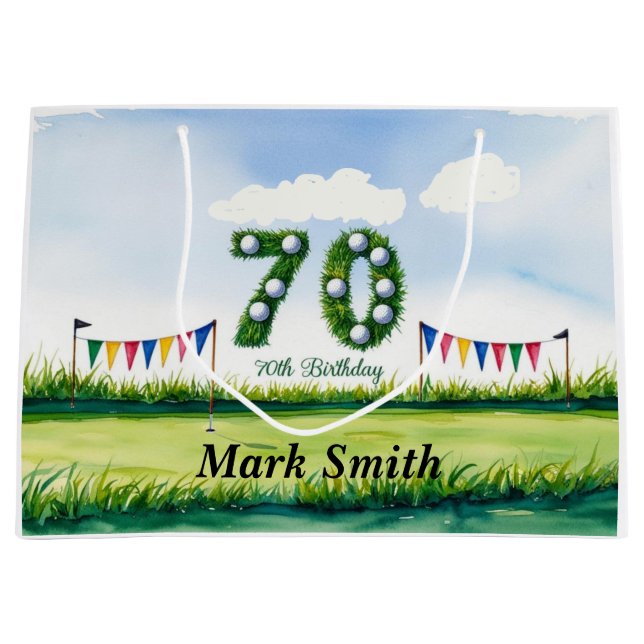 Sacola Para Presentes Grande Aniversário do 70 de Golfe para golfe (Frente)