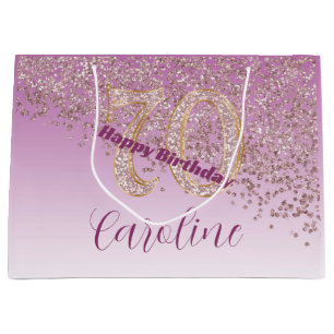 Sacola Para Presentes Grande Aniversário do 70 Dourado Rosa de queda bonito