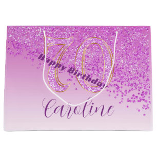 Sacola Para Presentes Grande Aniversário do 70 Rosa bonito