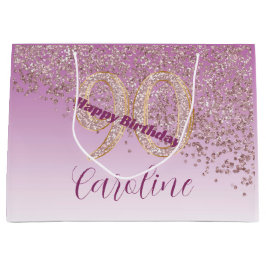 Sacola Para Presentes Grande Aniversário do 90 Dourado Rosa de queda bonito