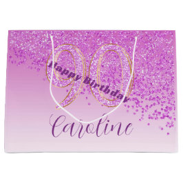 Sacola Para Presentes Grande Aniversário do 90 Rosa bonito