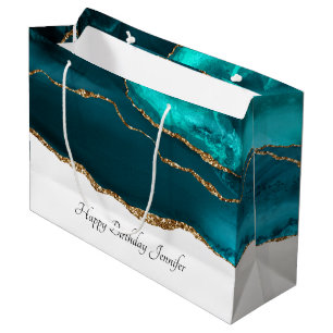 Sacola Para Presentes Grande Aniversário do Agato Teal do Na moda moderno e do