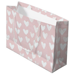 Sacola Para Presentes Grande Aniversário do Corações Brancos Rosa Girly