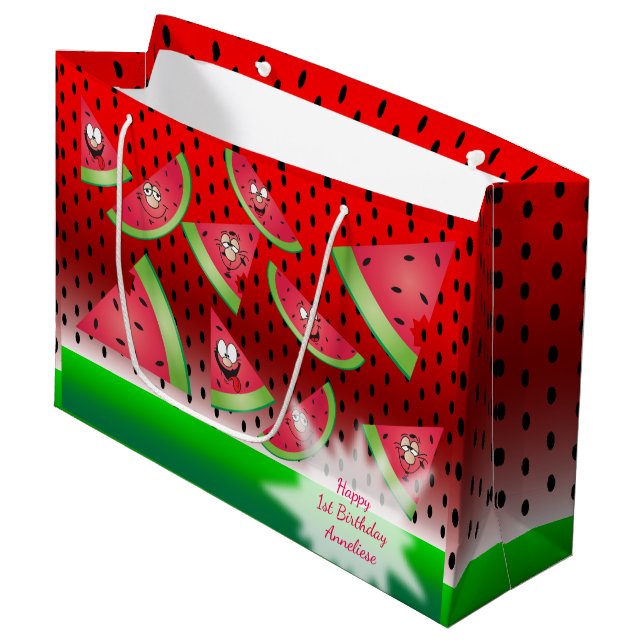 Sacola Para Presentes Grande Aniversário do Criança de Melancia Engraçado (Frente inclinada)