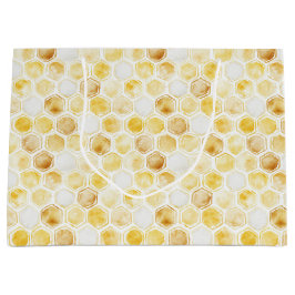 Sacola Para Presentes Grande Aniversário do Dourado Yellow Honeycomb