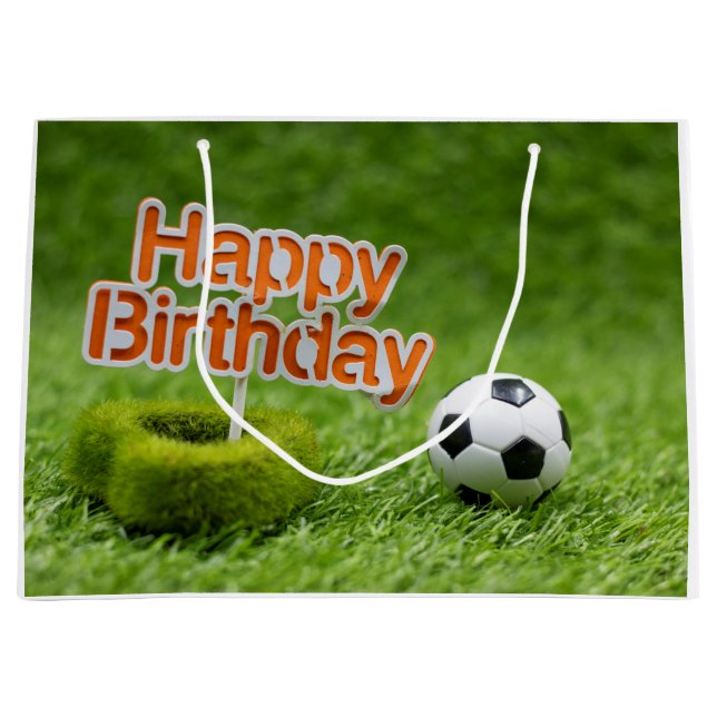Sacola Para Presentes Grande Aniversário do futebol com bola verde (Frente)