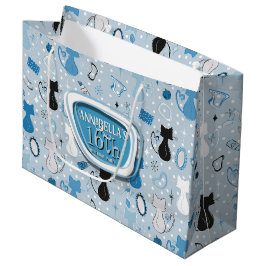 Sacola Para Presentes Grande Aniversário do meio século Blue Heart Cats