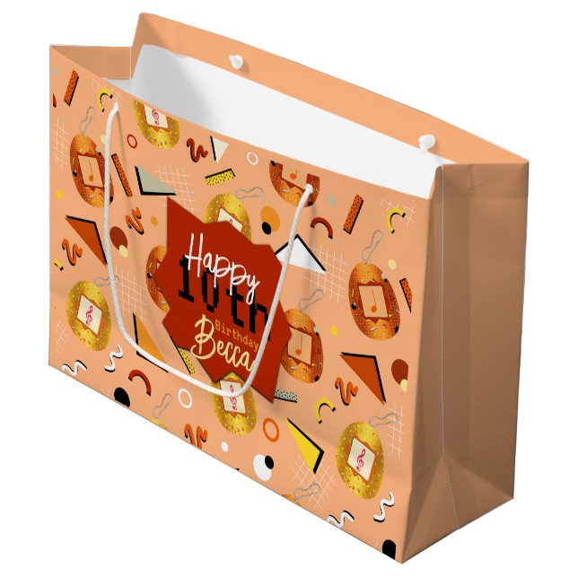 Sacola Para Presentes Grande Aniversário do Retro Orange Tamagotchi (Frente inclinada)