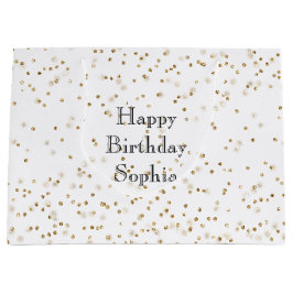 Sacola Para Presentes Grande Aniversário do Sparkle Confetti Dourado Glam Branc