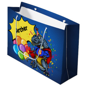 Sacola Para Presentes Grande Aniversário do super-herói de T-Rex 5o