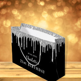 Sacola Para Presentes Grande Aniversário, dourada dobra o nome do monograma