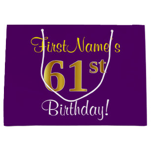 Sacola Para Presentes Grande Aniversário Elegante, Roxo, Faux Dourado 61rua + N