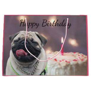 Sacola Para Presentes Grande Aniversário engraçado do pug
