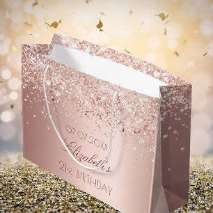 Sacola Para Presentes Grande Aniversário esfrega rosa dourado dourado nome do p