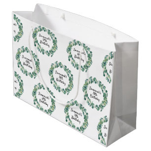 Sacola Para Presentes Grande Aniversário eucalyptus greenery name script