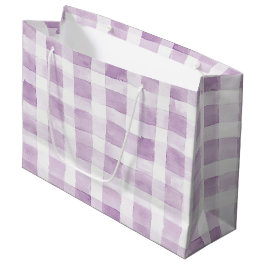 Sacola Para Presentes Grande Aniversário Listras Xadrez Branco Roxo Pálido