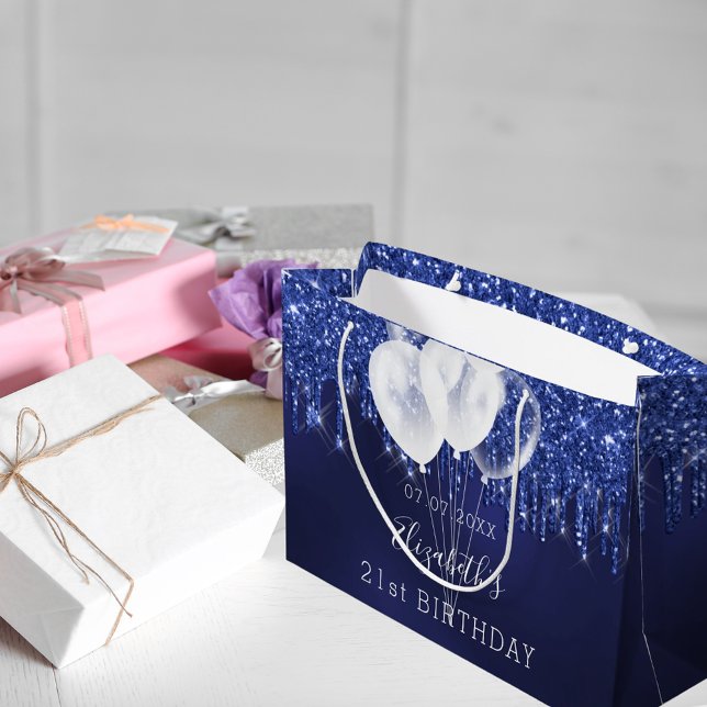 Sacola Para Presentes Grande Aniversário marinho azul esbranquiçada pingar balõ (Criador carregado)