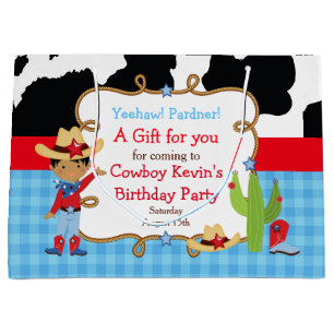 Sacola Para Presentes Grande Aniversário Ocidental do Afro-Americano Cowboy Obr