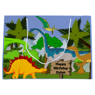 Sacola Para Presentes Grande Aniversário personalizado do dinossauro da crian