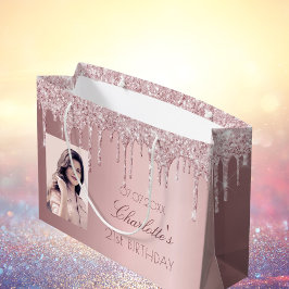 Sacola Para Presentes Grande Aniversário pincel cor-de-rosa pinga nome foto