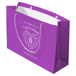 Sacola Para Presentes Grande Aniversário roxo Amethyst 6 anos personalizados