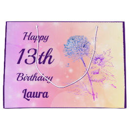 Sacola Para Presentes Grande Aniversário Sparkling da fada cor-de-rosa da flor